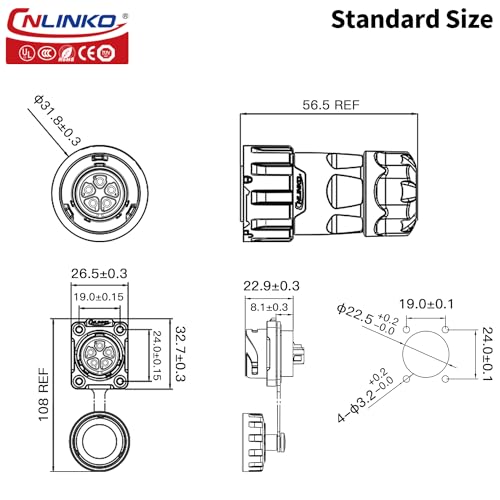 CNLINKO YM-20 5 PIN Waterproof Connector, IP68 Circular Connector, Quick Plugging Aviation Connector, PBT Plastic Shell Solder Connector M20 Male -Female Flange Socket (5 PIN) - size: 5-Pin, style: Solder-Assembly