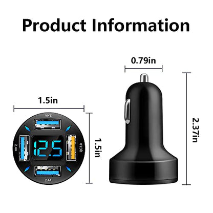 Car Charger 66W Super Fast Charging with USB 2.4A&QC 3.0(Voltmeter&LED Lights) Universal Quick Charge for 12-24V Car Cigarette Lighter Plug,Compatible with iPhone 14 13 12,S22 (2Pcs-Black-QC/2.4A) - color: 2Pcs-Black-QC/2.4A
