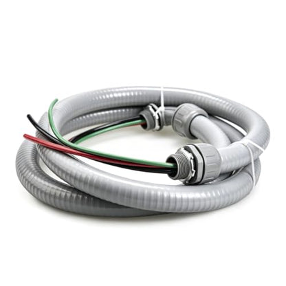 Power Whip Assembly Kit -1/2" x 6ft Non-Metallic Liquid Tight with 10 Gauge Wire Electrical AC Whip Kit Flexible Electrical Conduit & straight/90°Fittings