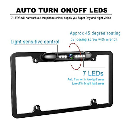 GLK License Plate Backup Camera HD Front Rear View Reverse Camera with 7 LED Night Vision 170 Degree Viewing Angle, Waterproof, for Cars