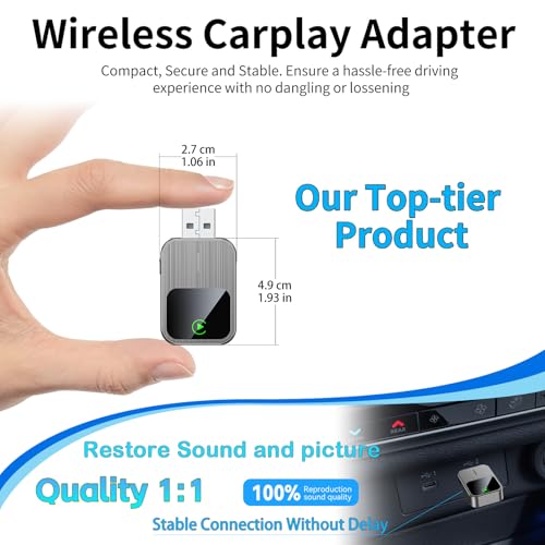 Wireless CarPlay Adapter-2025 Upgrade Built-in Wired CarPlay to Car Play Wireless Easy Use Plug&Play Fast Stable Connection Mini USB&Reset Button Design for Cars After 2016 (Only for iPhone)