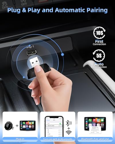 Wireless CarPlay Adapter for iPhone,Mini USB Design,2026 Upgrade with Built-in Wired for Apple CarPlay Plug and Play Fast Stable Connection Car Play for iPhone & Android (ZS01)