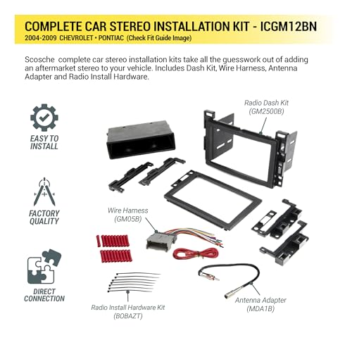 Scosche ICGM12BN Double DIN Radio Install Dash Kit Compatible with Select 2004-09 Non-Amplified Chevrolet and Pontiac Vehicles - Complete Car Stereo Installation Kit - See Vehicle Fit Guide in Images - style: Complete Installation Kit