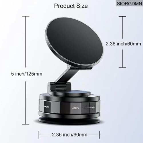Vacuum Magnetic phone holders for your car dashboard,360°Rotatable Adjustable cell phone stand,Foldabl Magsafe Car Mount with Vacuum Suction Cup for Cars/Gym/Mirror/Smooth Surface iOS Android,Black