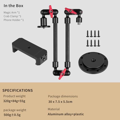 Wall Mounted Phone Holder Magic Arm 360° Rotation Adjustable Metal Base Screw in Wall Sturdy for Kitchen Bedroom Home 22 Inch Metal Phone Clip - size: Metal base + 23in magic arm + metal clip