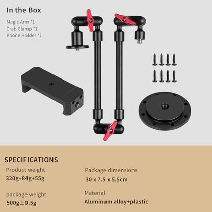 Wall Mounted Phone Holder Magic Arm 360° Rotation Adjustable Metal Base Screw in Wall Sturdy for Kitchen Bedroom Home 22 Inch Metal Phone Clip - size: Metal base + 23in magic arm + metal clip