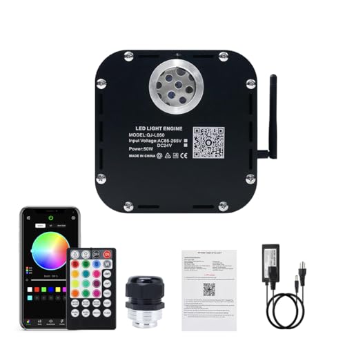AKEPO 50W RGBW Twinkle Fiber Optic Light Engine Driver, Bluetooth APP Control+Music Activated+28-Key Remote Control for Home Fiber Optic Star Ceiling - size: 50W Twinkle