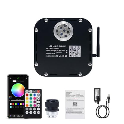 AKEPO 50W RGBW Twinkle Fiber Optic Light Engine Driver, Bluetooth APP Control+Music Activated+28-Key Remote Control for Home Fiber Optic Star Ceiling - size: 50W Twinkle