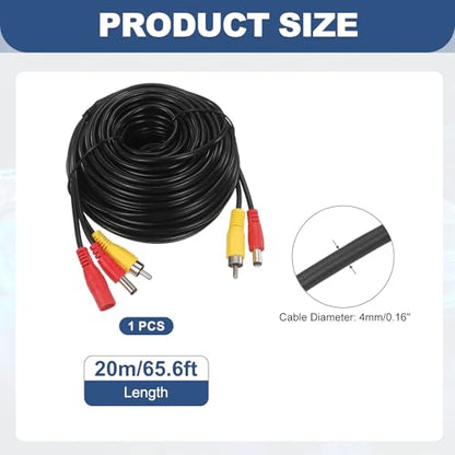 MECCANIXITY RCA DC HD Video AV Extension Cable 65.6FT/20M 2 in 1 - size: 65.6FT/20M