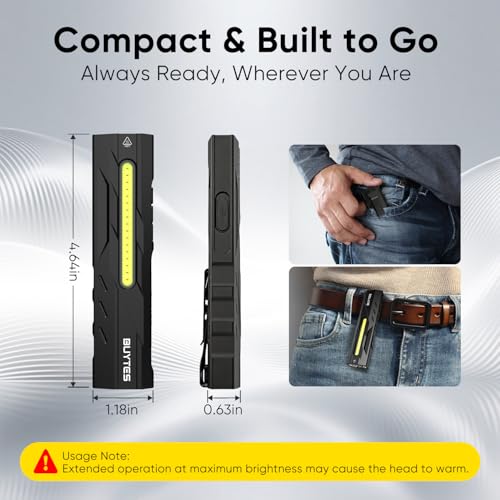 T9-PRO Rechargeable EDC Flashlight 1500 Lumens, Magnetic LED Pocket Flashlight Super Bright, IPX6 Mini Clip on Flashlight for Working, Camping, Car Repairing, Gifts for Men