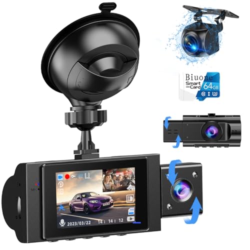 3 Channel Dash Cam Front and Rear Inside with 64GB SD Card - size: X88 3 Channel Dash Cam Front and Rear Inside
