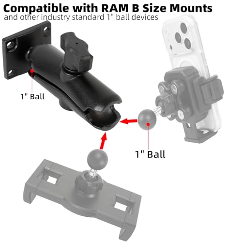 Medium Double Socket Arm with 1" Ball AMPS 4-Hole Square Plate Base, Aluminum Alloy Arm&Drill Base, Compatible with RAM Mounts 1" Ball Components, for Car Truck Boat - style: Square Base w 3.54" Arm
