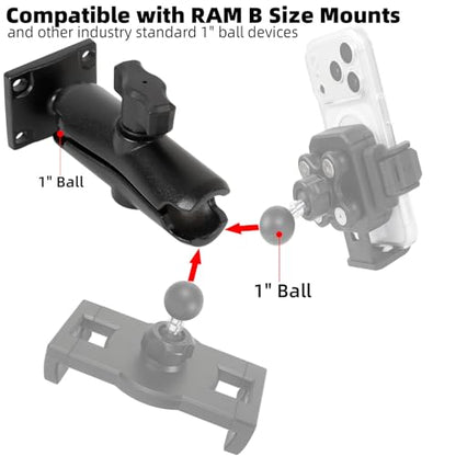 Medium Double Socket Arm with 1" Ball AMPS 4-Hole Square Plate Base, Aluminum Alloy Arm&Drill Base, Compatible with RAM Mounts 1" Ball Components, for Car Truck Boat - style: Square Base w 3.54" Arm