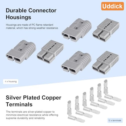 175A Battery Quick Disconnect Connecteur, 600V Wire Harness Connector Plug for Cars, Trailers, Motors, and Electronics Maintenance(6PCS Grey 1/0AWG) - size: 6PC 1/0AWG