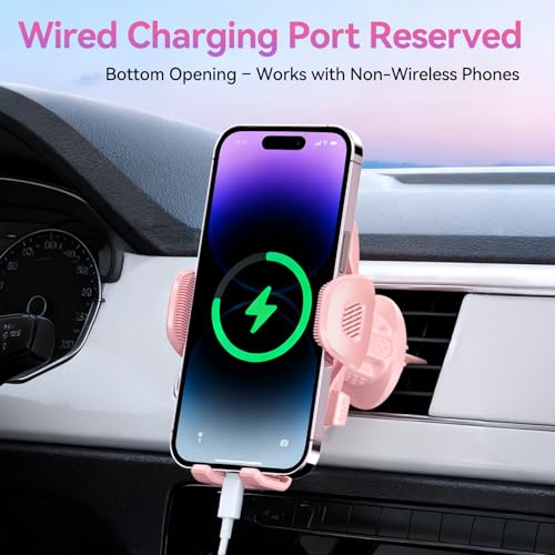 Car Vent Phone Holders with Metal Hook Clip [Bling Pink for Women & Thick Case Friendly]，Vent Phone Mount for Your Car Accessories with iPhone 17-12 Pro Max Plus Air Samsung - color: Pink