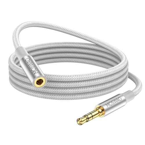 MOSWAG 10FT 3.5mm Extension Cable Audio Male to Female Stereo Extension - color: White, size: 10FT/3Meter