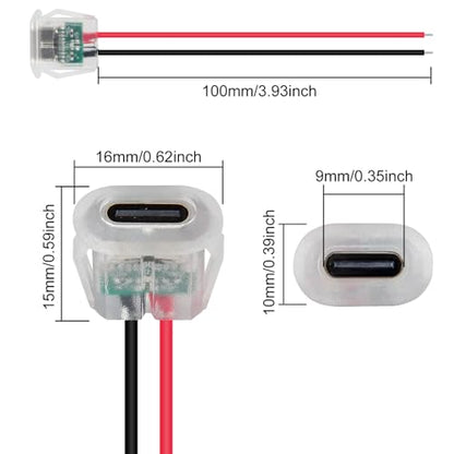 10PCS USB Type-C Female Chassis,3A 2-pin Soldering Jack,2 Wire USB C Panel Mount Connector,24AWG USB C Pigtail Cable Extension Power Cable - style: H