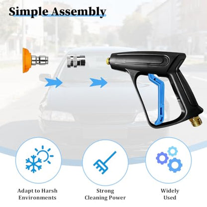 High Pressure Car Washer Gun, 2250PSI Vehicle Cleaning Sprayer Gun with 1/4" Quick Connector, M22-14 Thread Automotive Spray Cleaner Tool with 5 Nozzles, Universal for Vehicles