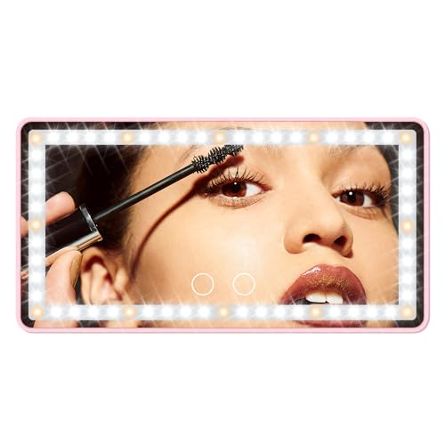 Car Sun Visor Vanity Mirror with Lights, Rechargeable Car Makeup Mirror - color: Pink