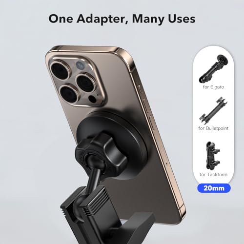 Magnetic Phone Mount with 20mm Ball Base – Ultra-Stable Anti-Slip Magnetic Holder, Compatible with Tackform, Bulletpoint, Elgato 20mm Mounting Systems - size: Magsafe to 20mm ball