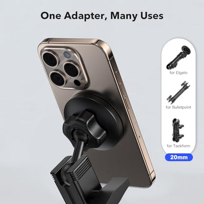 Magnetic Phone Mount with 20mm Ball Base – Ultra-Stable Anti-Slip Magnetic Holder, Compatible with Tackform, Bulletpoint, Elgato 20mm Mounting Systems - size: Magsafe to 20mm ball