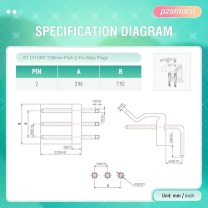 200 Pieces / 50 Sets JST CH SMT 3.96mm 2 Pin Connector Kit Set - size: 2-Pin, style: JST-CH-SMT