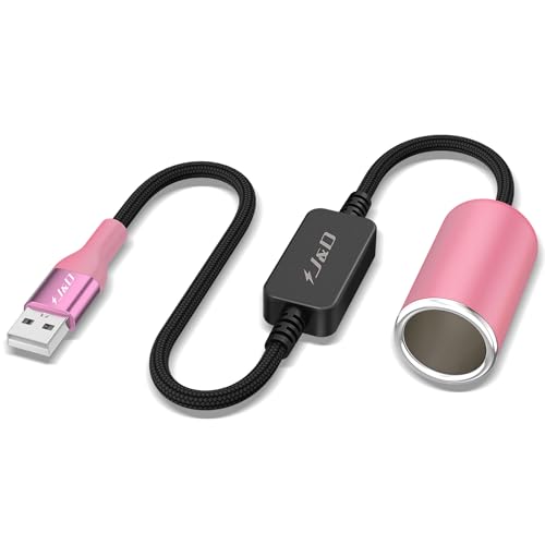 J&D USB A Male to 12V Car Cigarette Lighter Socket Female Converter Cable, 3 ft, 12V 18W Power Adapter, Compatible with Dash Cam, GPS, Car LED Light Strips, Pink - color: Pink, size: 3 Feet/ 90 CM