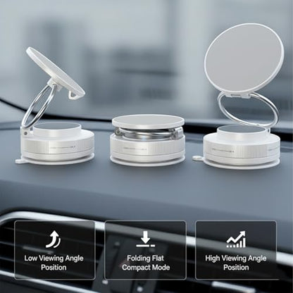 Vacuum Suction Cup Phone Holder, 360° Rotating Magnetic Double-Sided Car Phone Mount, Strong Grip Dashboard & Windshield Stand, Foldable Telescopic Phone Holder for Home Gym Mirror Use White - color: White