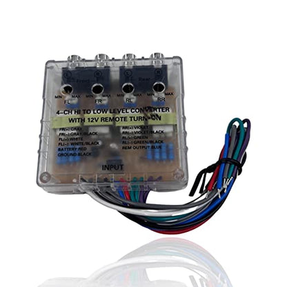 Audiotek 4 Channels Car Audio Hi Low High to Low Impedance RCA Line Converter for Car Receiver and Amplifier + Built-in Remote Turn-On, Ground Loop Isolator - at-HL5