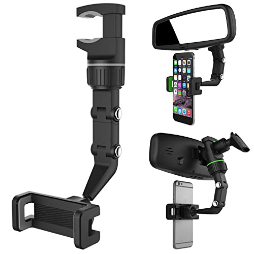 Ivieicip 360° Car Rearview Mirror Mount Stand Holder for Cell Phone and GPS, 2023 New Universal Adjustable Phone Holder, Can Be Fixed and Adjusted Automobile Cradles, Suitable for All Phone Models - color: White