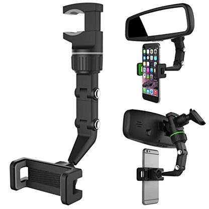 Ivieicip 360° Car Rearview Mirror Mount Stand Holder for Cell Phone and GPS, 2023 New Universal Adjustable Phone Holder, Can Be Fixed and Adjusted Automobile Cradles, Suitable for All Phone Models - color: White