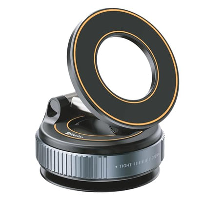 Ryvlan Carmount Vacuum Magnetic Phone Mount for Car– Magsafe Suction iPhone Stand, Content Creator Phone Holder & Car Mount, iPhone Holder for Dashboard & Windshield, Suction Cup Car Tripod - style: Orange Accent