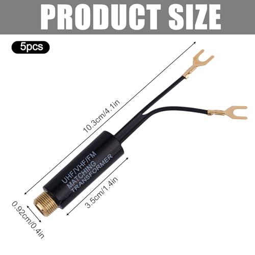 5pcs 75 Ohm to 300 Ohm Coax Adapter, UHF/VHF/FM Match Transformer Converter - color: black+gold