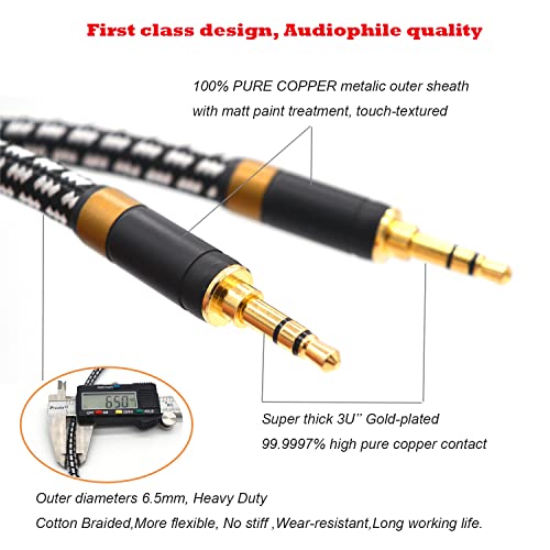 Aux Cord, Audiophile 3.5mm Stereo Audio Cable [2m (6.5 Feet), Silvered-Plated Copper core], Unbreakable and Great for Laptop, Tablets, Headphones, Cars and More. - size: 2m (6.5 Feet), style: 3.5mm straight to straight