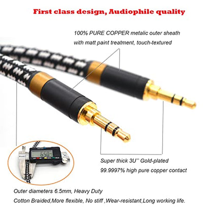 Aux Cord, Audiophile 3.5mm Stereo Audio Cable [2m (6.5 Feet), Silvered-Plated Copper core], Unbreakable and Great for Laptop, Tablets, Headphones, Cars and More. - size: 2m (6.5 Feet), style: 3.5mm straight to straight