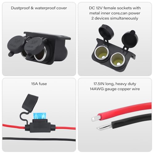 DC 12V Cigarette Lighter Socket with Blade Fuse 15A
