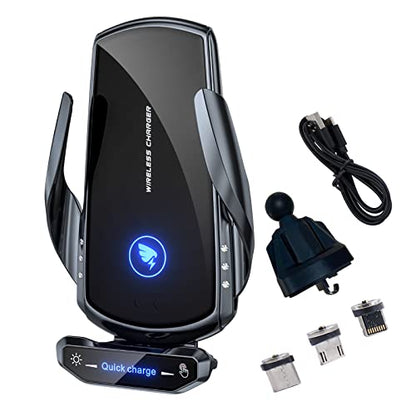 Wireless Car Charger Mount Automotive Electric Induction 15W Fast Charging Auto Clamping Car Phone Holder Mount Wireless Charging Mount Air Vent Phone Holde Compatible with All Android (Black) - color: Black
