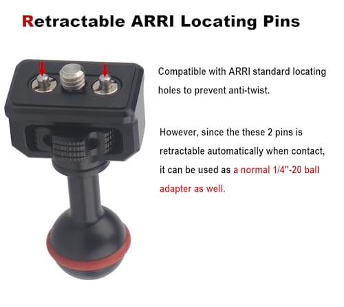 20mm Ball to 1/4"-20 Camera Screw Adapter for Bulletpoint Mounting Solutions and Camera Rigs, Compatible with SmallRig Camera Cages, Magic Arms, with ARRI Retractable Locating Pins
