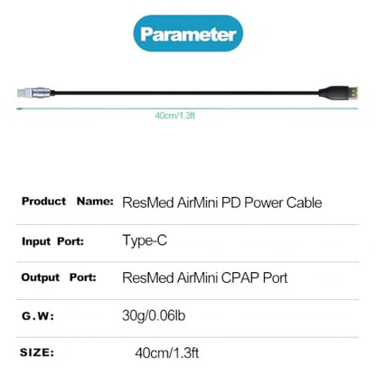 Simr USB C Power Cable for ResMed AirMini, Charging Cord Compatible with Power Banks, Car Chargers and Travel Adapter 1.3ft (0.4M), Black - size: Short