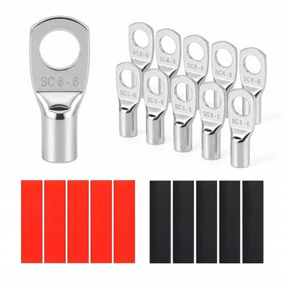 10PCS 10 Gauge Wire Connectors with Heat Shrink Tubing, Battery Terminal Ends, Tinned Copper Ring Terminals for AWG 12-10 - for Automotive, RV, Solar & Outdoor Power Equipment(SC6-6) - size: SC6-6