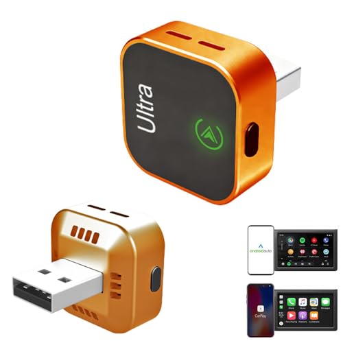 Wireless CarPlay Adapter, Upgraded Wired to Wireless for CarPlay & Android Auto, with Heat Dissipation Design, Plug and Play, Stable Connection & No Latency Orange