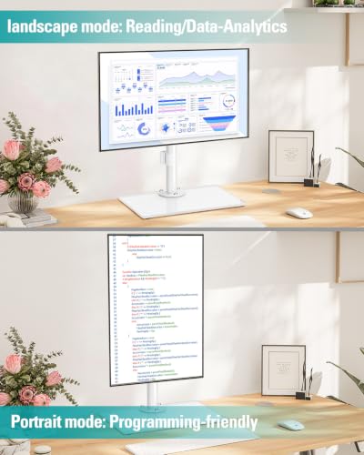 MOUNT PRO Single Monitor Stand Fits Max 32 inch Screen, Free-Standing Computer Desk Stand, Display Mount with Height Adjustable, Swivel, Tilt, Rotation, VESA Monitor Stand 100x100, White - color: White