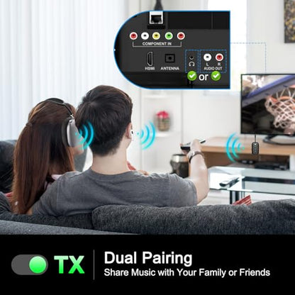 Premium Airplane Bluetooth 5.4 Transmitter Adapter,Supports 2 AirPods/Headphones 2-in-1 Bluetooth Transmitter Receiver with aptX Low Latency,Wireless Adapter for Flight,TV,Gym,Tablets Car Stereo - color: Black