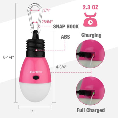 EverBrite Rechargeable Camping Light, 3 Modes with Clip Hook, Pink - color: Pink