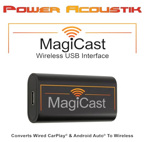 Power Acoustik MagiCast Wireless CarPlay & Android Auto Adapter – Plug & Play Dongle Converts Wired Car Stereos to Wireless – Universal Fit, Fast Auto-Pairing, USB Connection