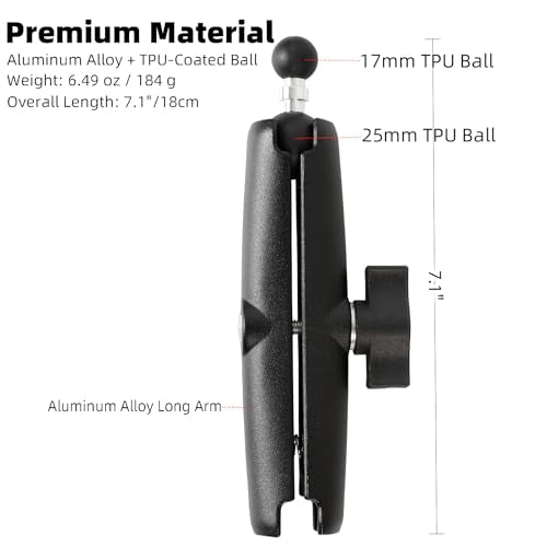 1" to 17mm (0.67") Ball Adapter with 5.9" Long Double Socket Arm, Compatible with RAM B Size Mounts, Fits Garmin GPS Mount and 17mm Swivel Ball Mounting Phone Holder - style: 1" to 17mm Ball Adapter with 5.9" Arm