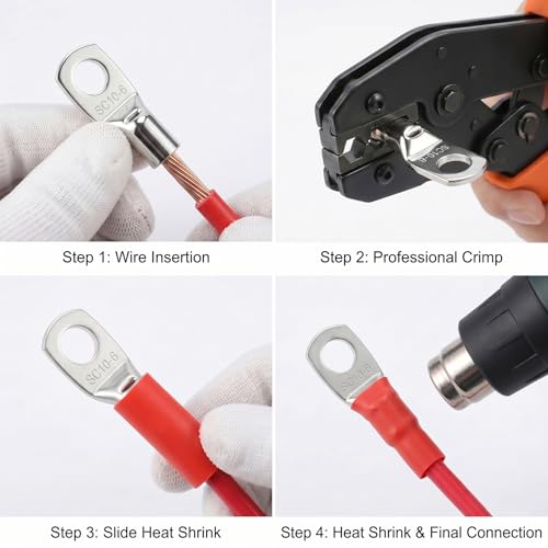 10PCS 8 Gauge Wire Connectors with Heat Shrink Tubing, Battery Terminal Ends, Tinned Copper Ring Terminals for 8 AWG - for Automotive, RV, Solar & Outdoor Power Equipment(SC10-6) - size: SC10-6