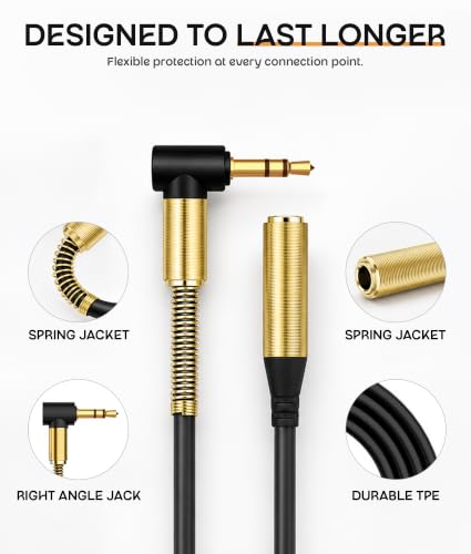 ULTRICS Headphone Extension Cable, 3.5mm Extension Cable, Right Angle Male to Female Headphone Jack Extender, AUX Cord Extender Compatible with Smartphone Tablet MP3 Speaker Headset Car Stereo (1M) - size: 1M