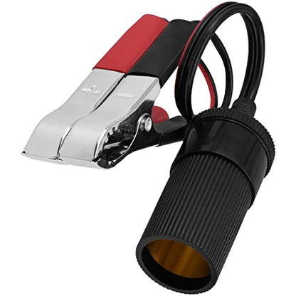 11.8 Inch/0.3m 12V Battery Terminal Clip-on Car Cigarette Lighter Socket Female Adapter, Cigarette Splitter Plug Extension Cord with Battery Alligator Clamps
