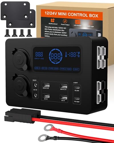 IZTOSS 12V 100W Multifunction Mini Power Box Camping Electrical Power System with LED Lighting USB-C and QC3.0 Ports Cigarette Socket Anderson Port for Camper RVs Pickup Trucks 4WD Canopy Caravan - color: Type 1 (FBM)